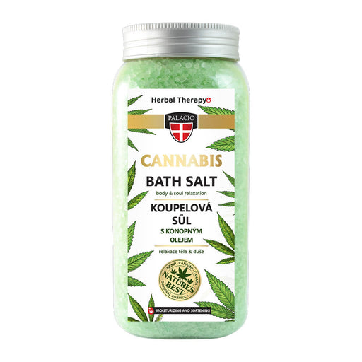 900g tub of Palacio Cannabis Dead Sea Bath Salts with premium hemp oil for muscle recovery and skin detox