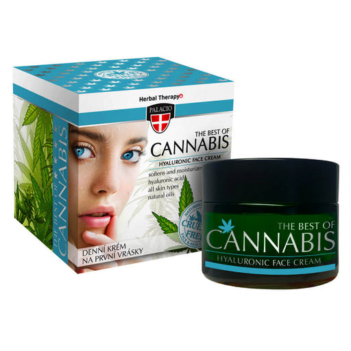 Palacio Cannabis Hyaluronic Acid Face Cream 50ml jar for intensive skin hydration and anti-aging.