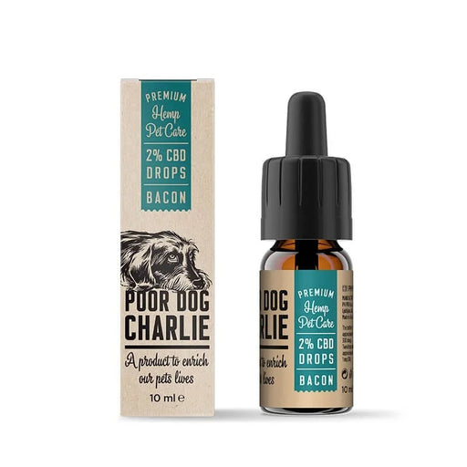 Poor Dog Charlie Botanical Extract Drops for Dogs Bacon Flavor 10ml glass dropper bottle