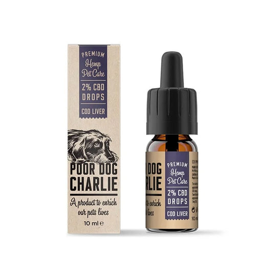 Poor Dog Charlie Botanical Extract Drops for Dogs Cod Liver Flavor 10ml glass dropper bottle