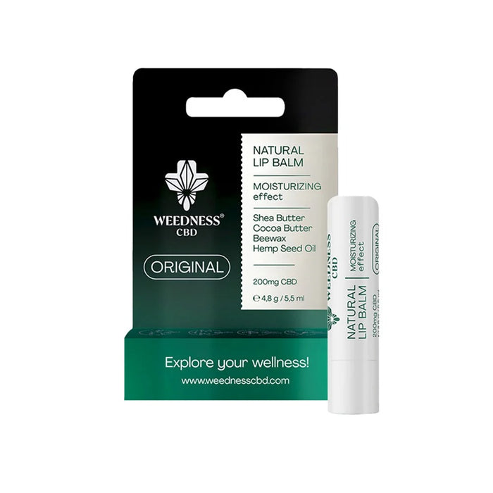 4.8g stick of Weedness CBD Natural Lip Balm with 200mg of CBD for moisturizing and repairing dry lips.